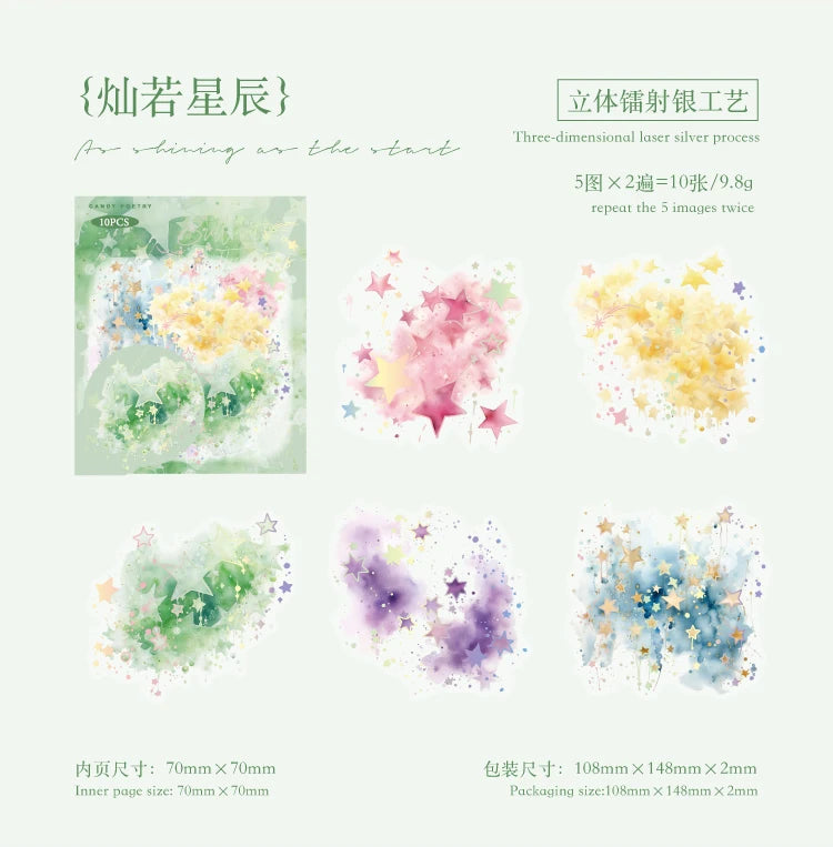 10-Piece PET Floral Stickers – Color Blending Series