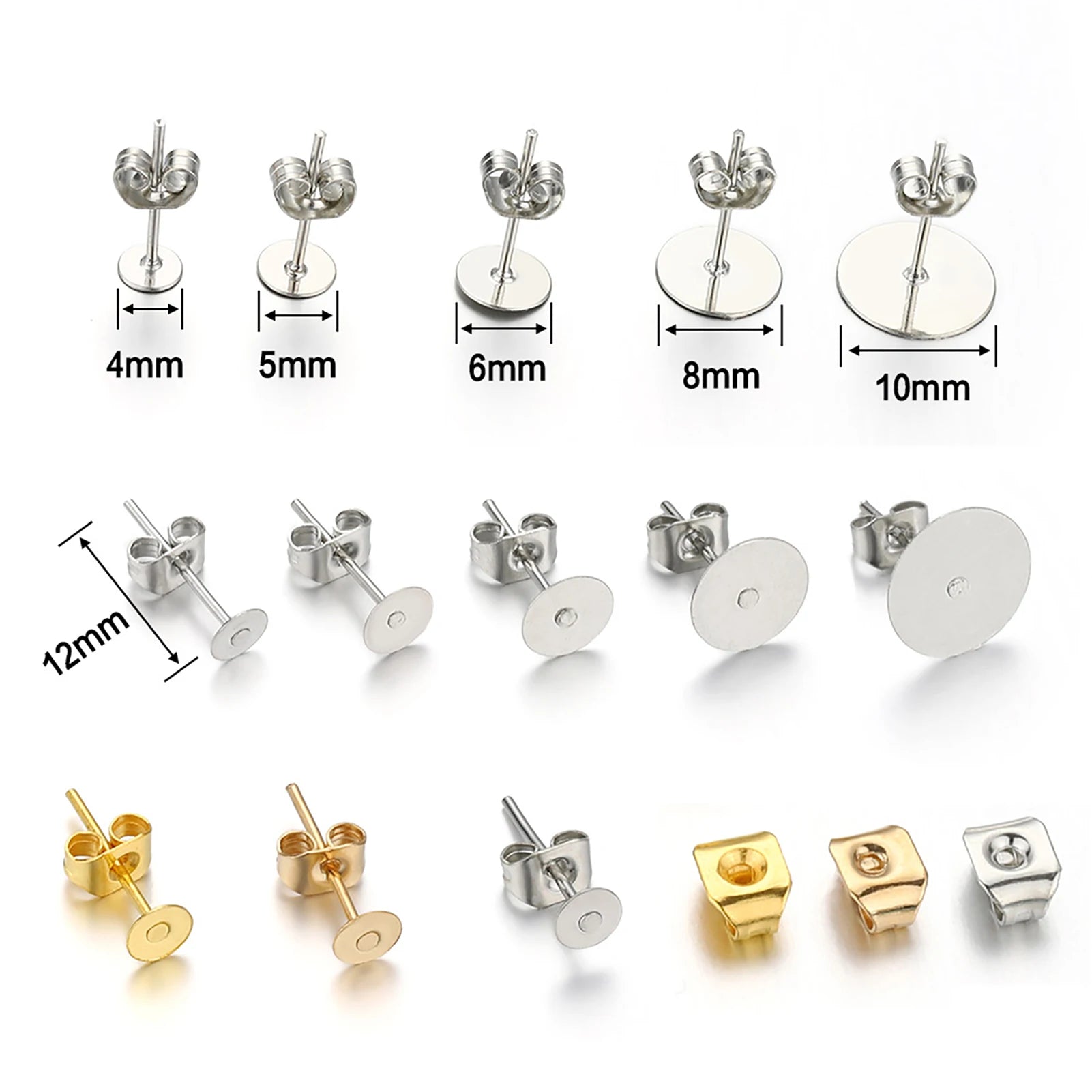 Blank Post Earring Studs Base Pins with Earring Plug Ear Backs