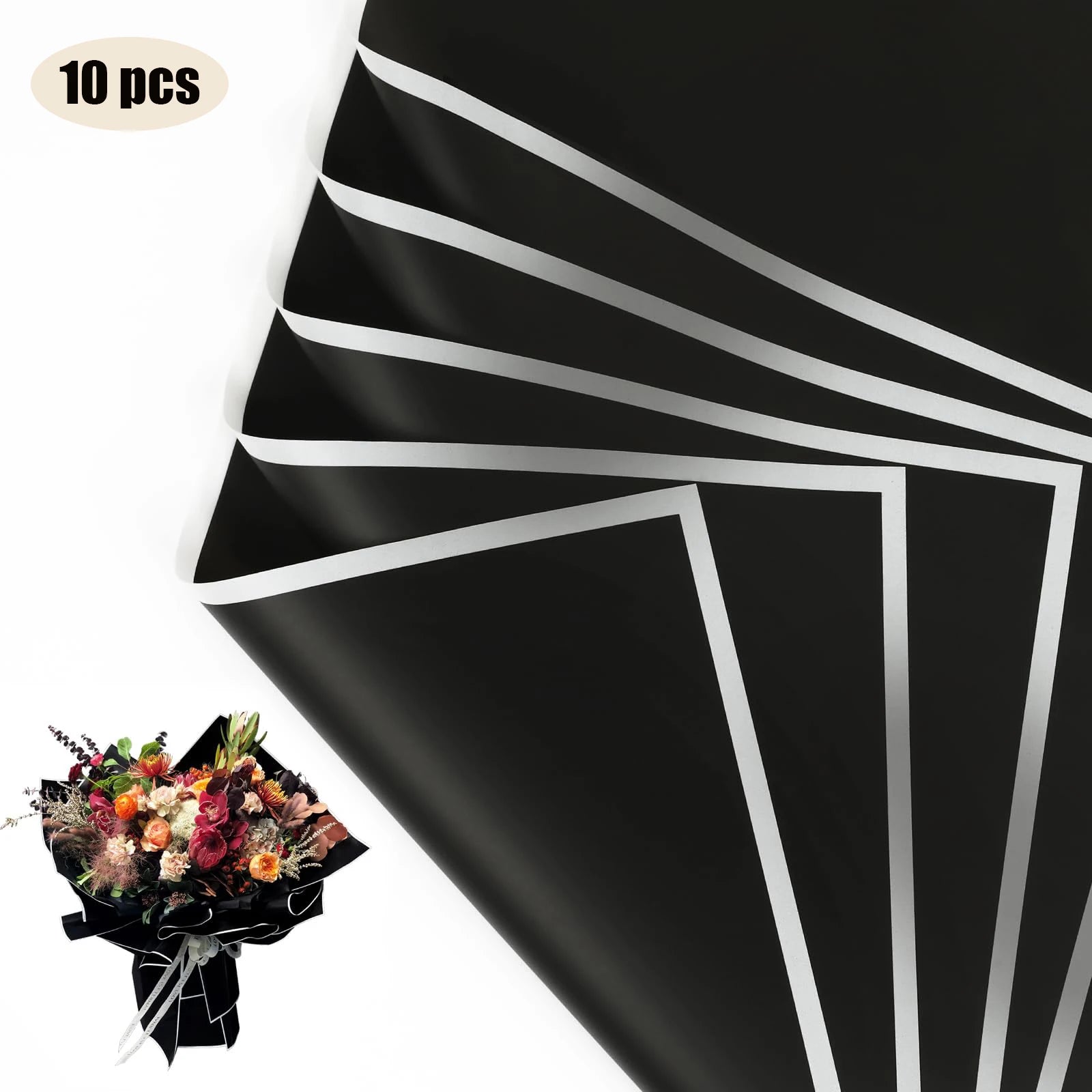 10 Sheets Waterproof Flower Wrapping Paper with Gold Edges