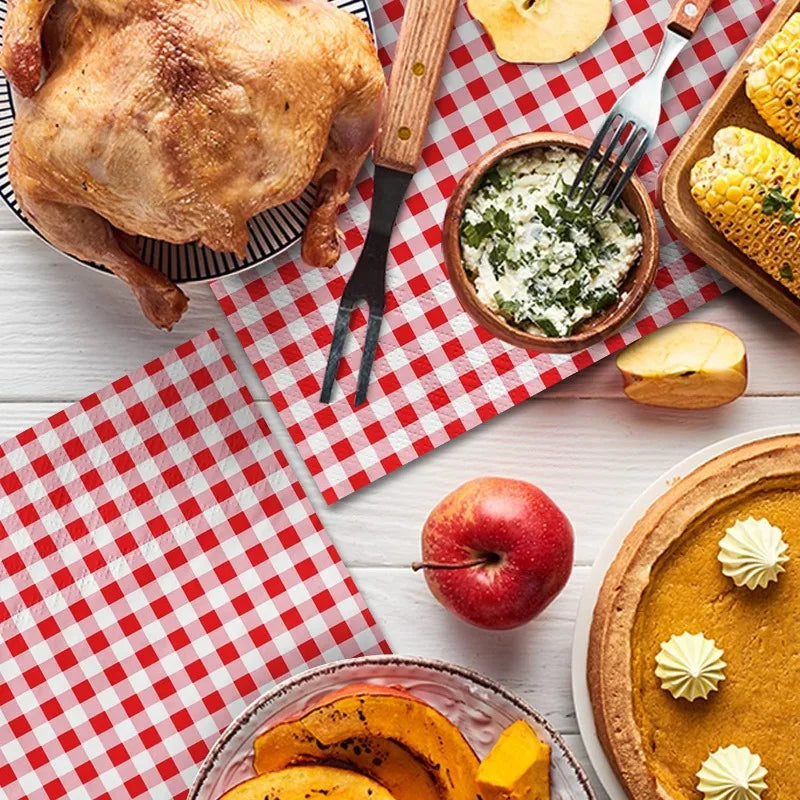 Disposable Red & White Gingham Paper Napkins