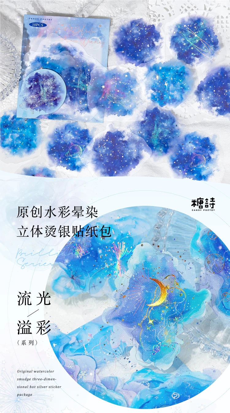 10-Piece PET Floral Stickers – Color Blending Series