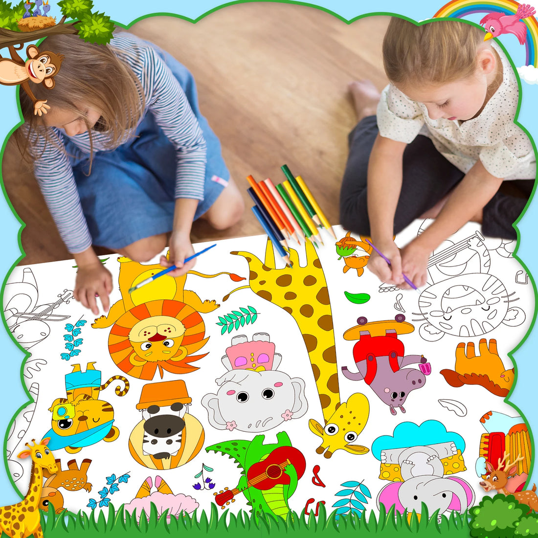 2-Pack Wild Jungle Animal Giant Coloring Posters