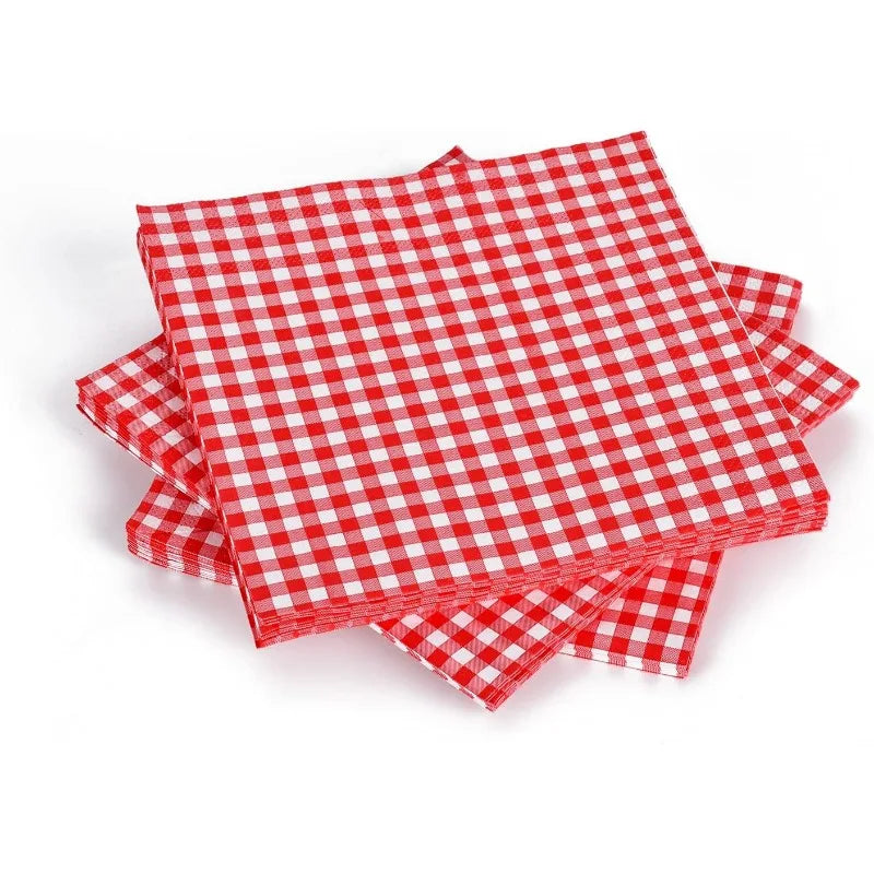 Disposable Red & White Gingham Paper Napkins
