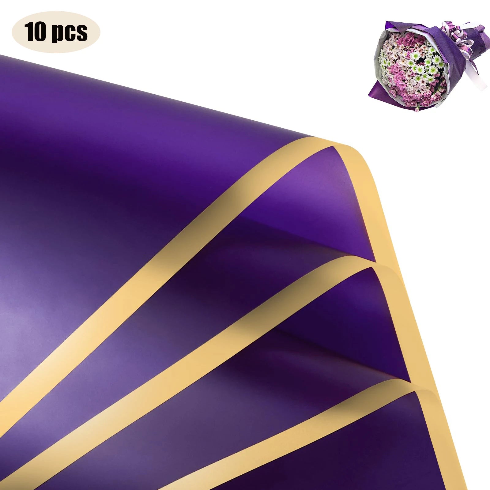 10 Sheets Waterproof Flower Wrapping Paper with Gold Edges