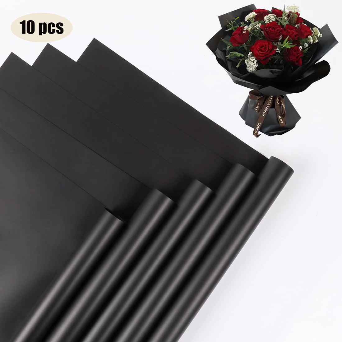 10 Sheets Waterproof Flower Wrapping Paper with Gold Edges