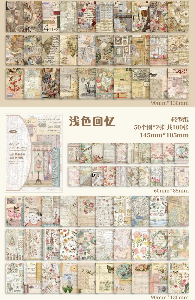 JIANQI Vintage Scrapbooking Paper – 100 pcs