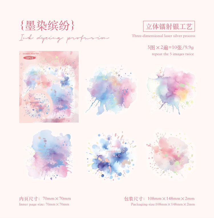 10-Piece PET Floral Stickers – Color Blending Series