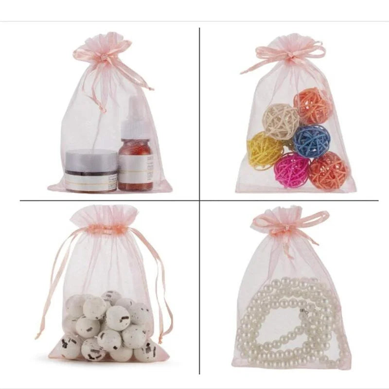 50-Piece Pink Organza Drawstring Bags – Small Gift Pouches