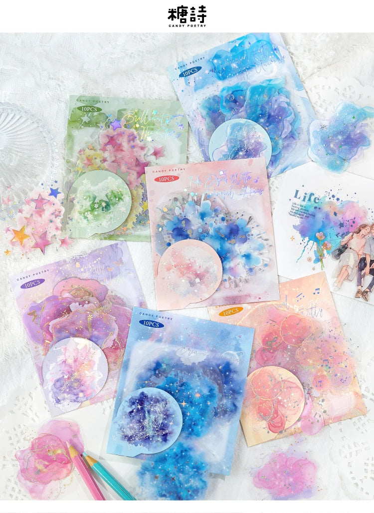 10-Piece PET Floral Stickers – Color Blending Series