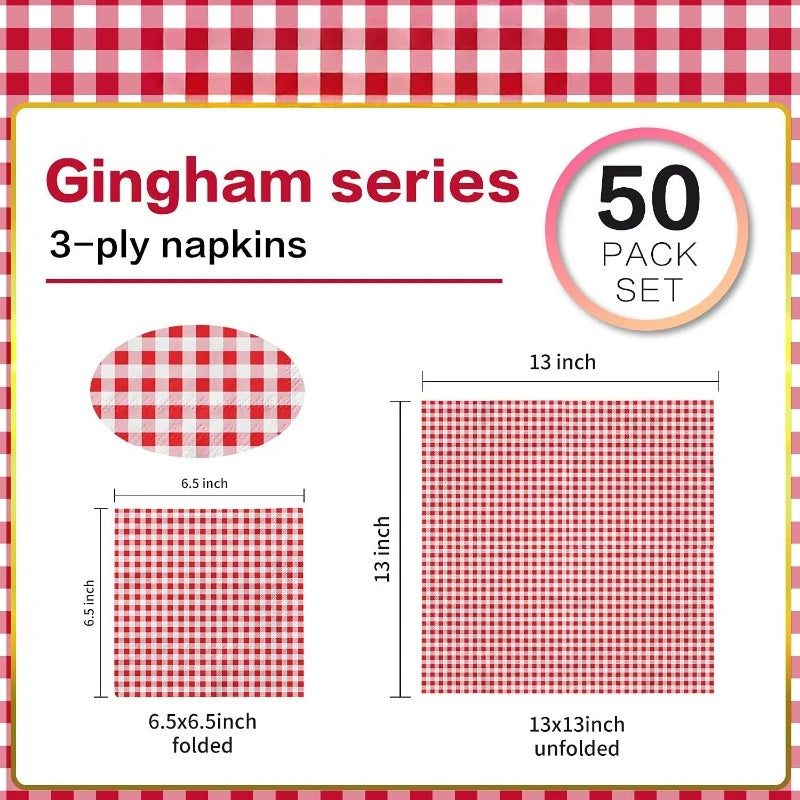 Disposable Red & White Gingham Paper Napkins