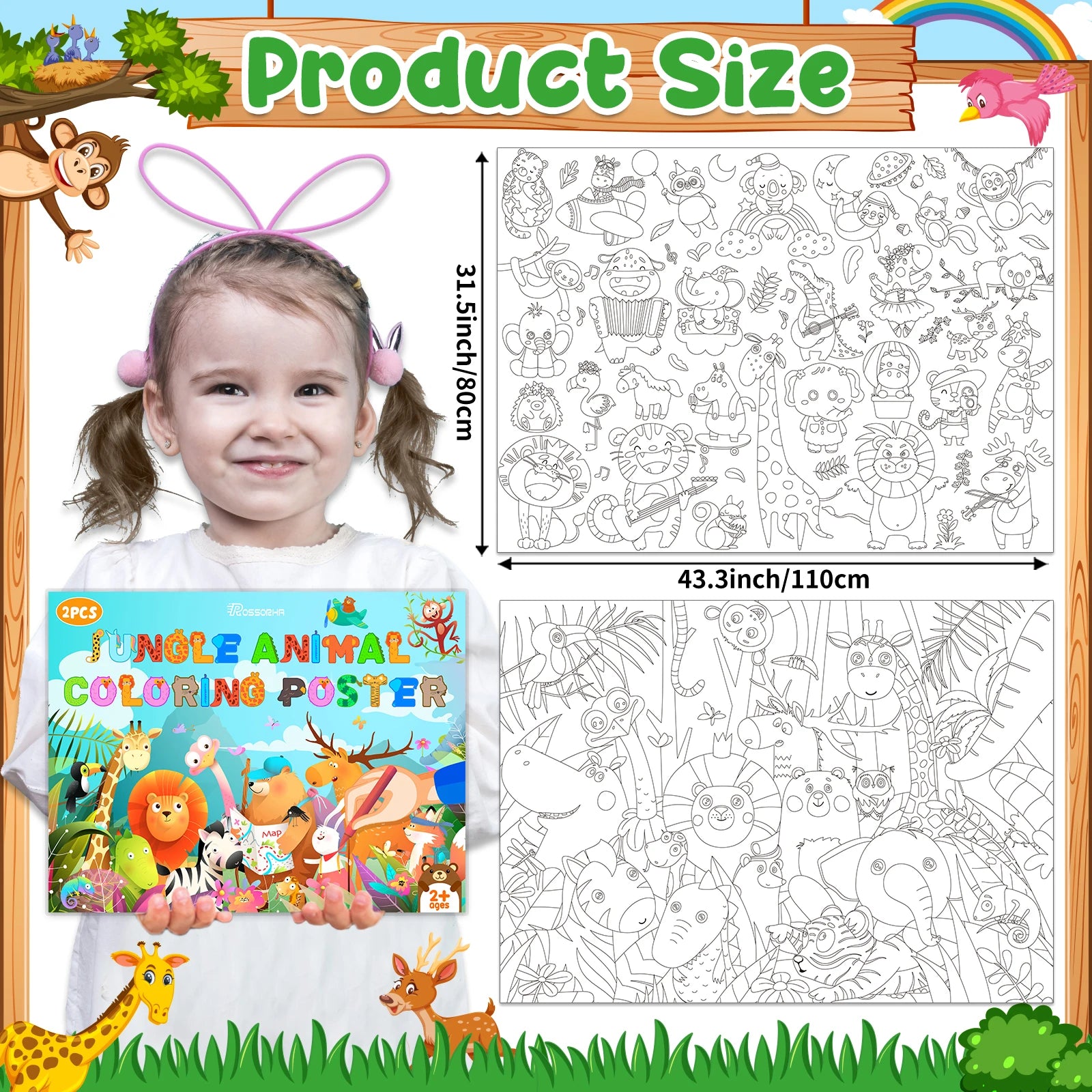 2-Pack Wild Jungle Animal Giant Coloring Posters