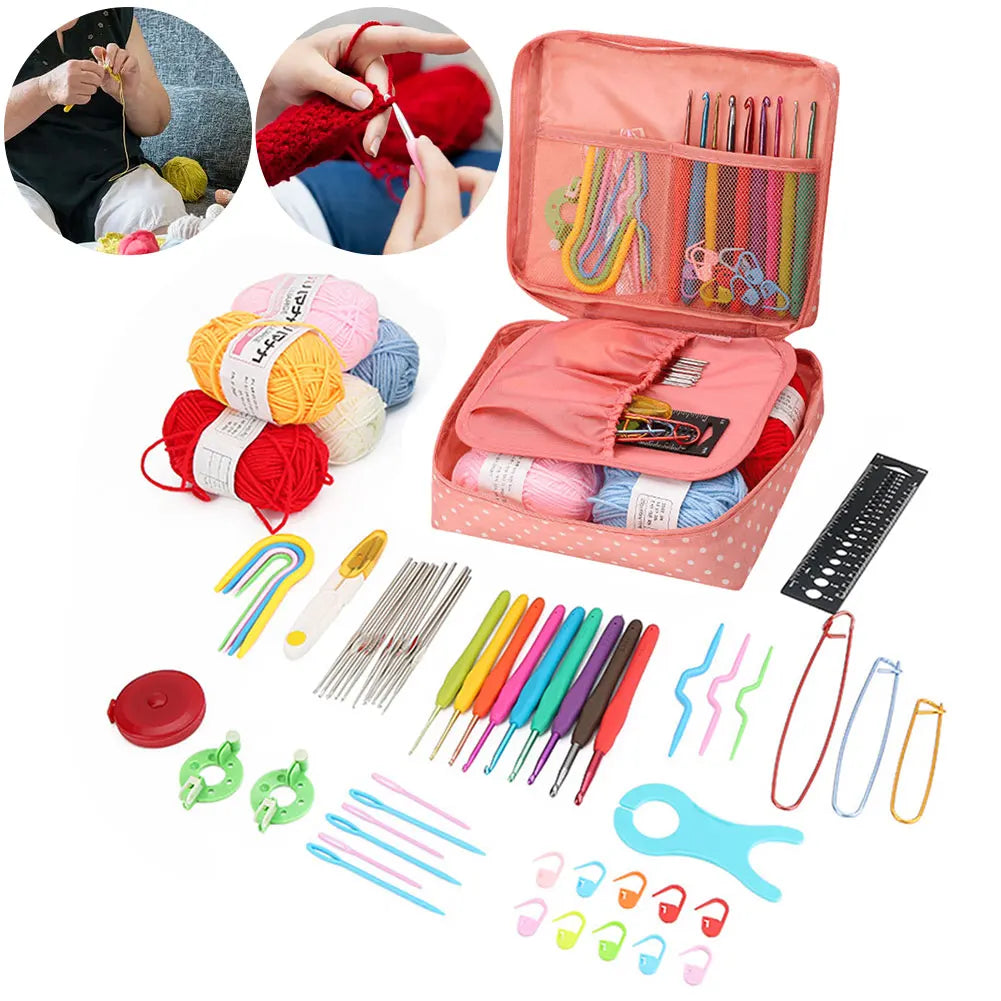 Beginner Crochet Kit with Yarns, Hooks & Bag