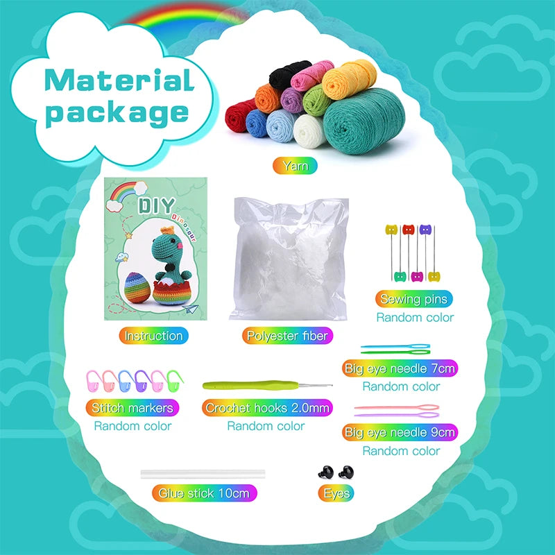 DIY Crochet Dinosaur Doll Kit – Complete Set
