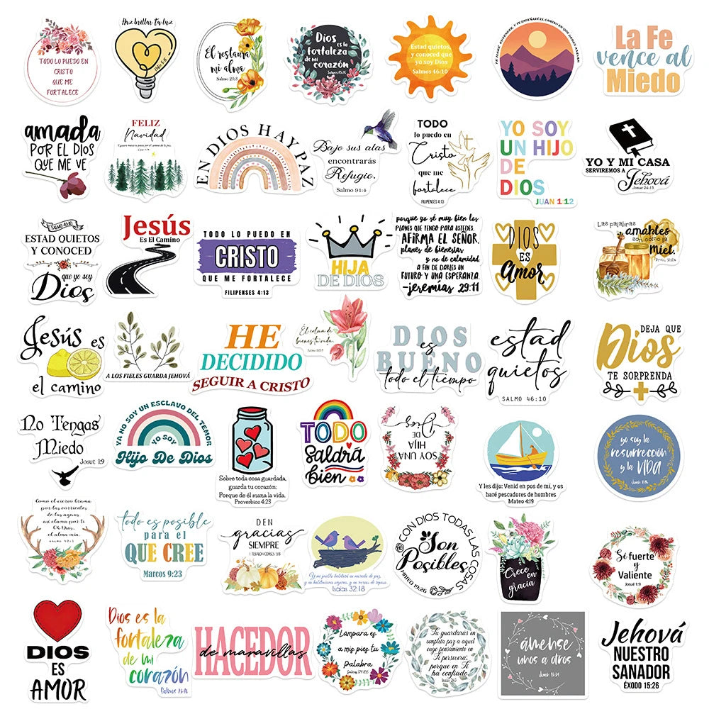 10/30/50-Piece Cute Spanish Bible PVC Sticker Set