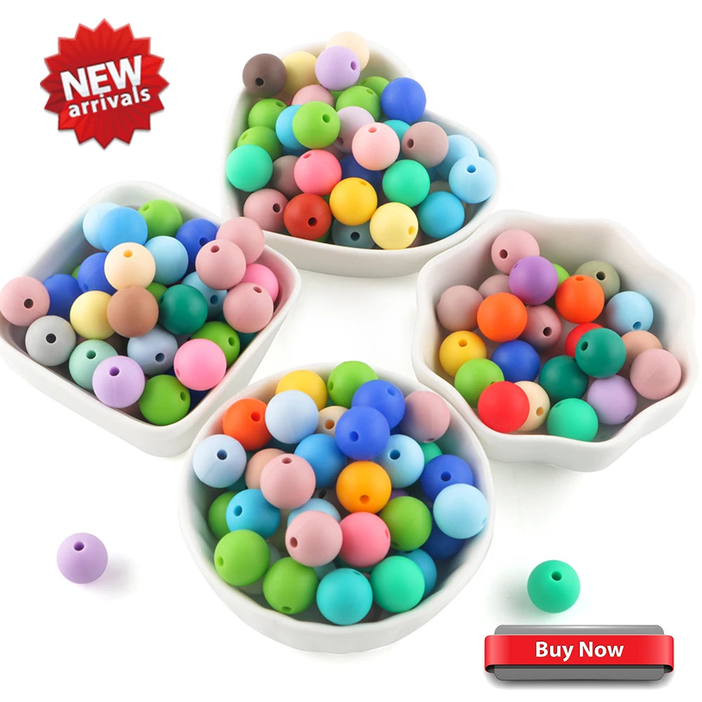 50-Piece Silicone Bead Set – 15mm Round Beads
