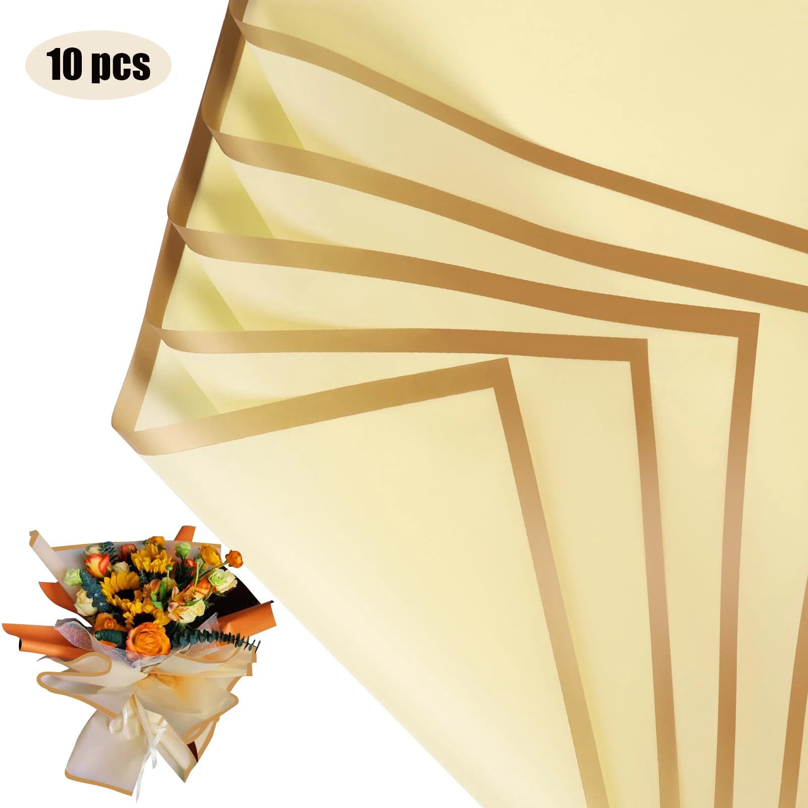 10 Sheets Waterproof Flower Wrapping Paper with Gold Edges