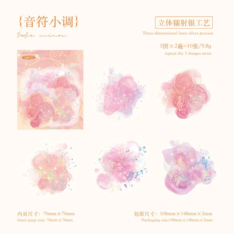 10-Piece PET Floral Stickers – Color Blending Series