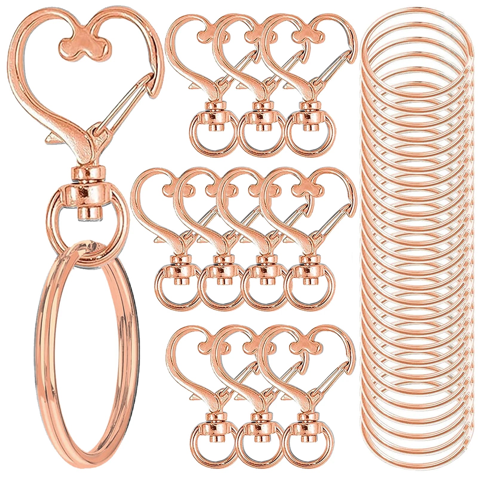 20-Piece Heart-Shaped Swivel Snap Hooks with Key Rings