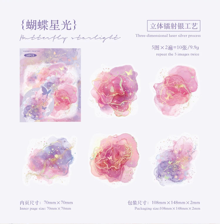 10-Piece PET Floral Stickers – Color Blending Series