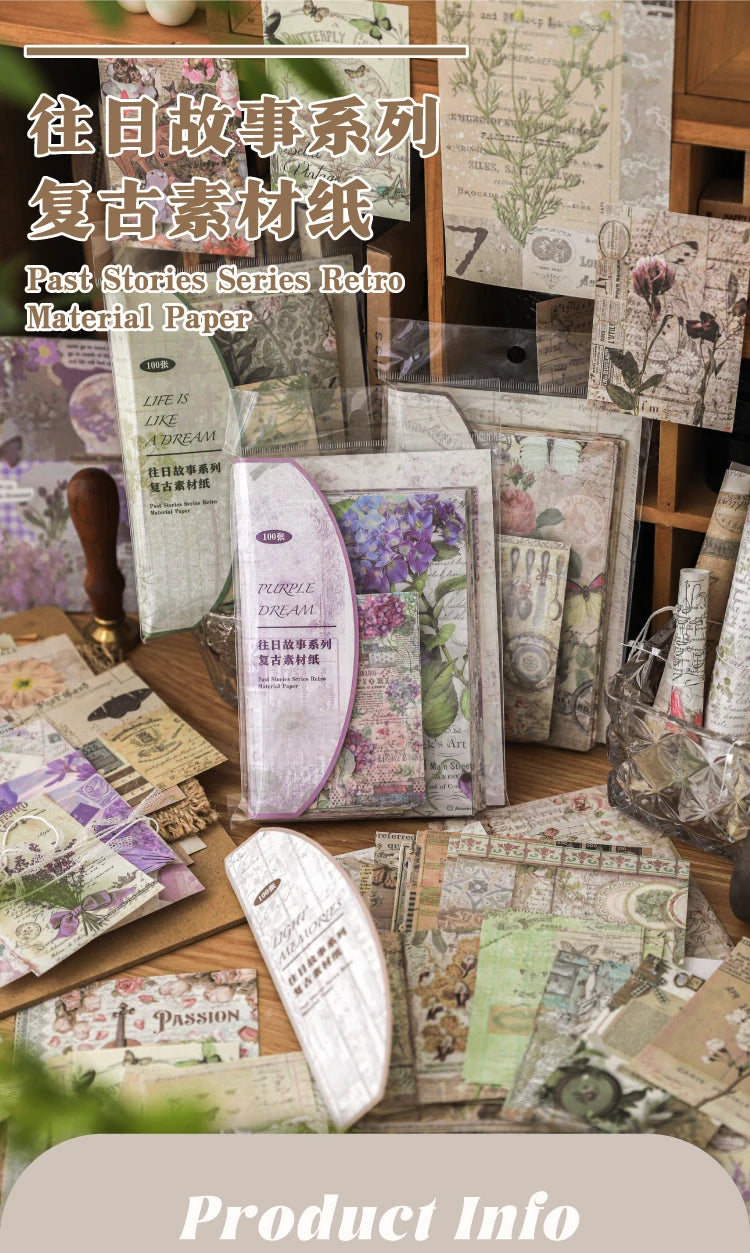 JIANQI Vintage Scrapbooking Paper – 100 pcs