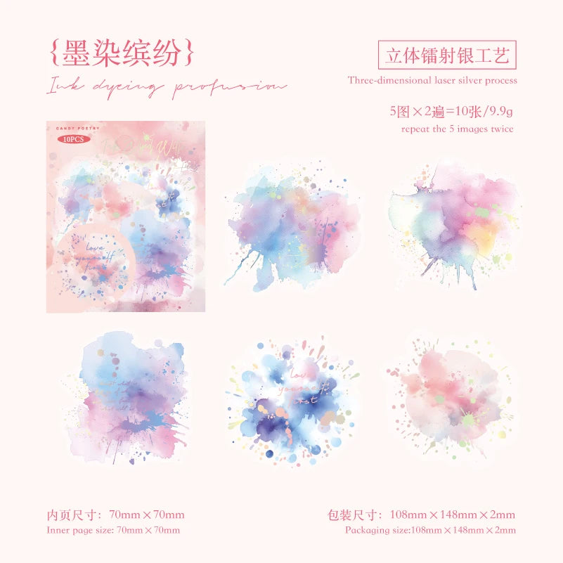 10-Piece PET Floral Stickers – Color Blending Series