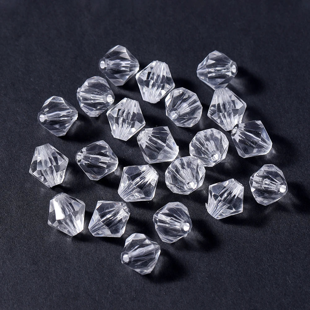Faceted Acrylic Beads Transparent White Loose Spacer Beads for DIY Bracelet