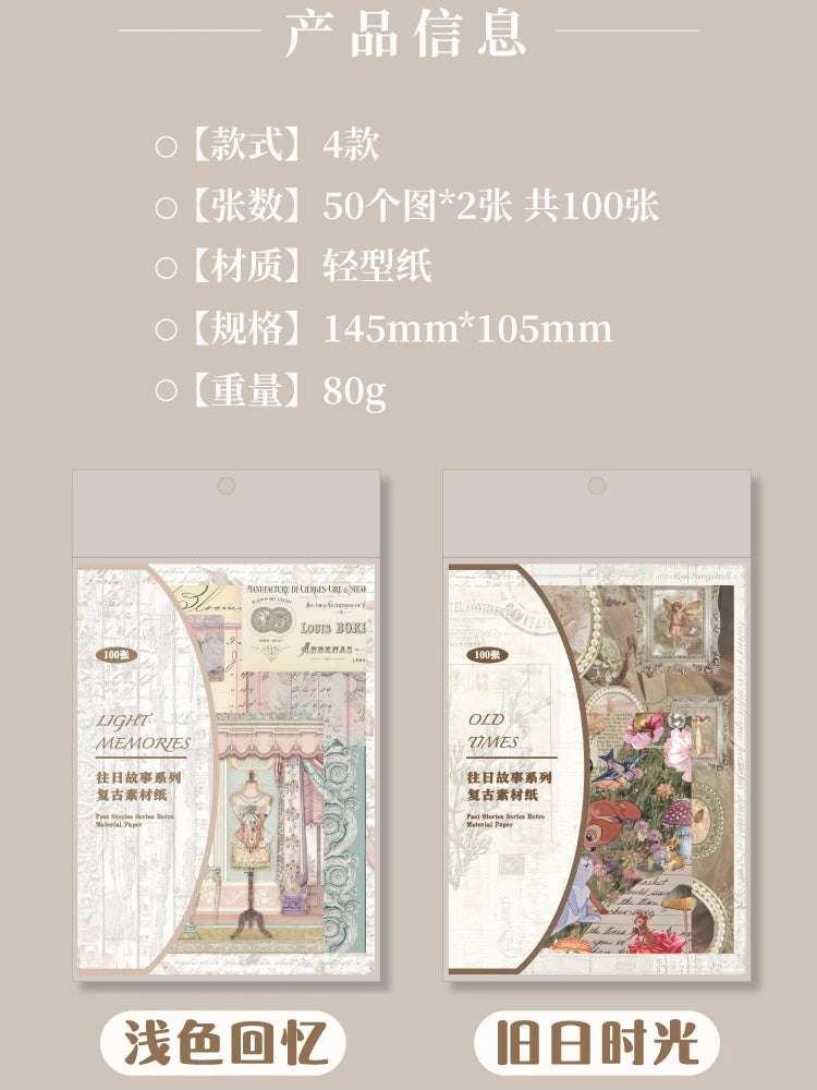 JIANQI Vintage Scrapbooking Paper – 100 pcs