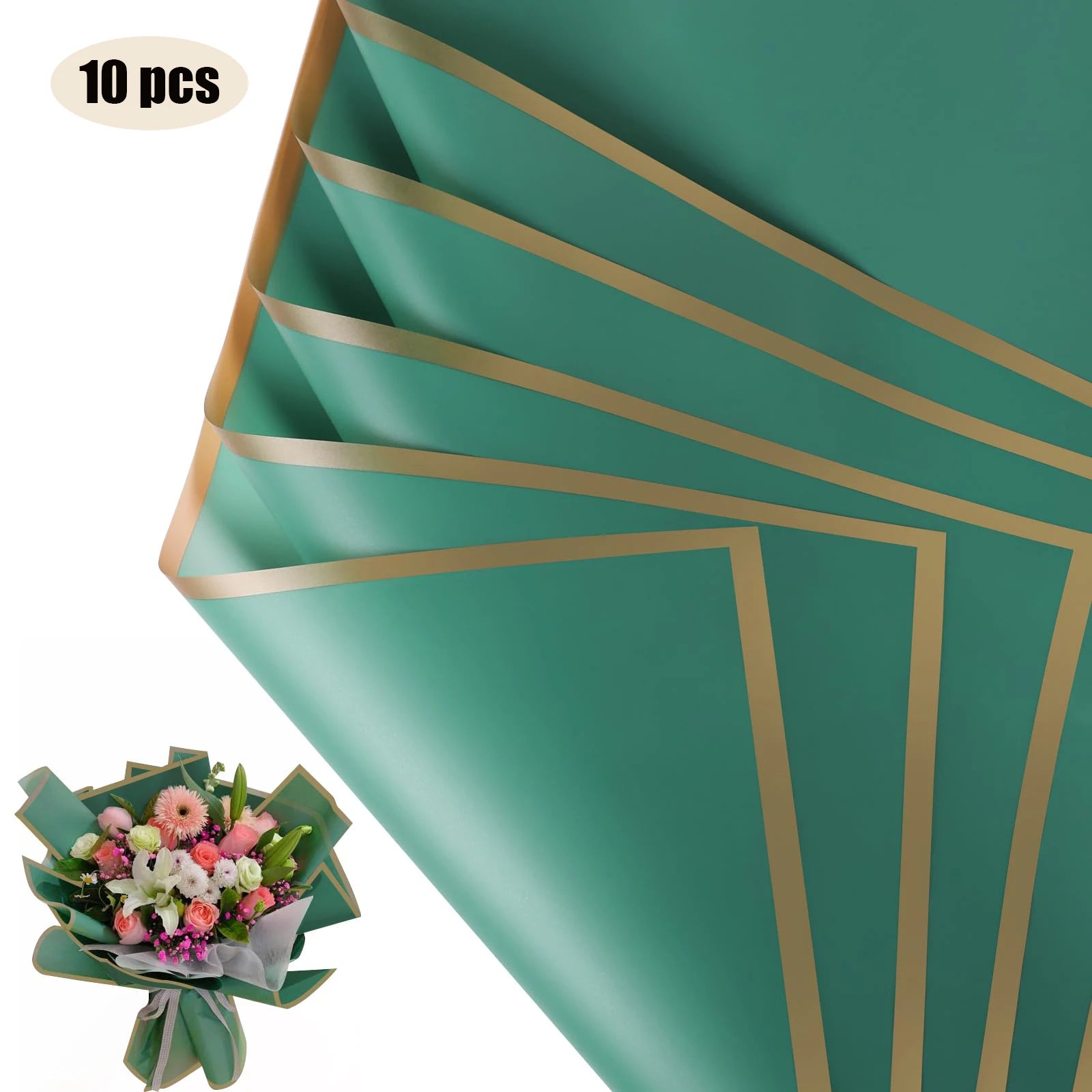 10 Sheets Waterproof Flower Wrapping Paper with Gold Edges