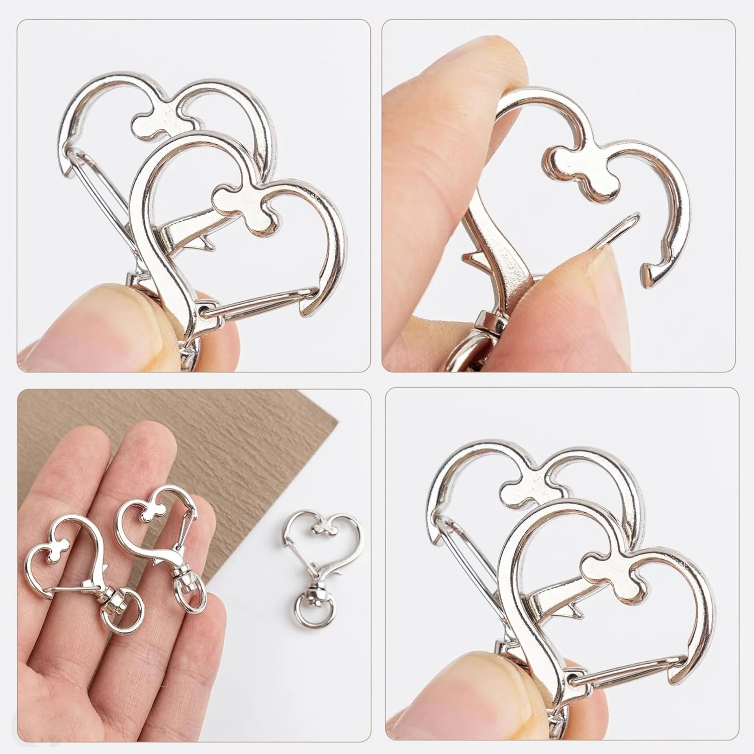 20-Piece Heart-Shaped Swivel Snap Hooks with Key Rings