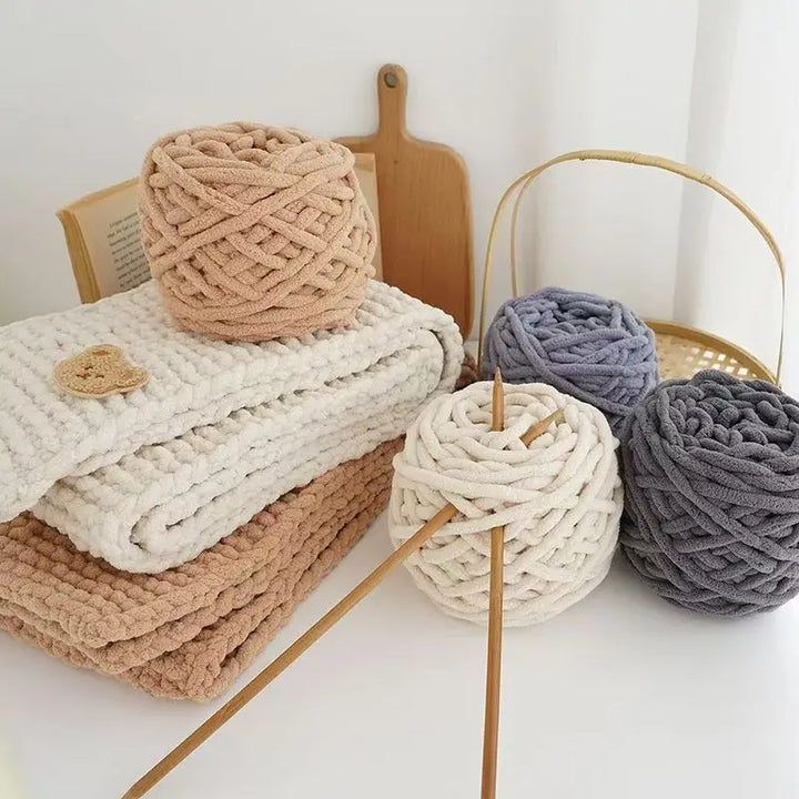 3PCS Chenille Knitting Yarn – 300g Soft Thick Cotton Blend