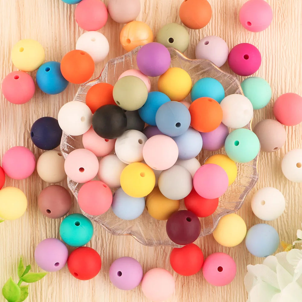50-Piece Silicone Bead Set – 15mm Round Beads