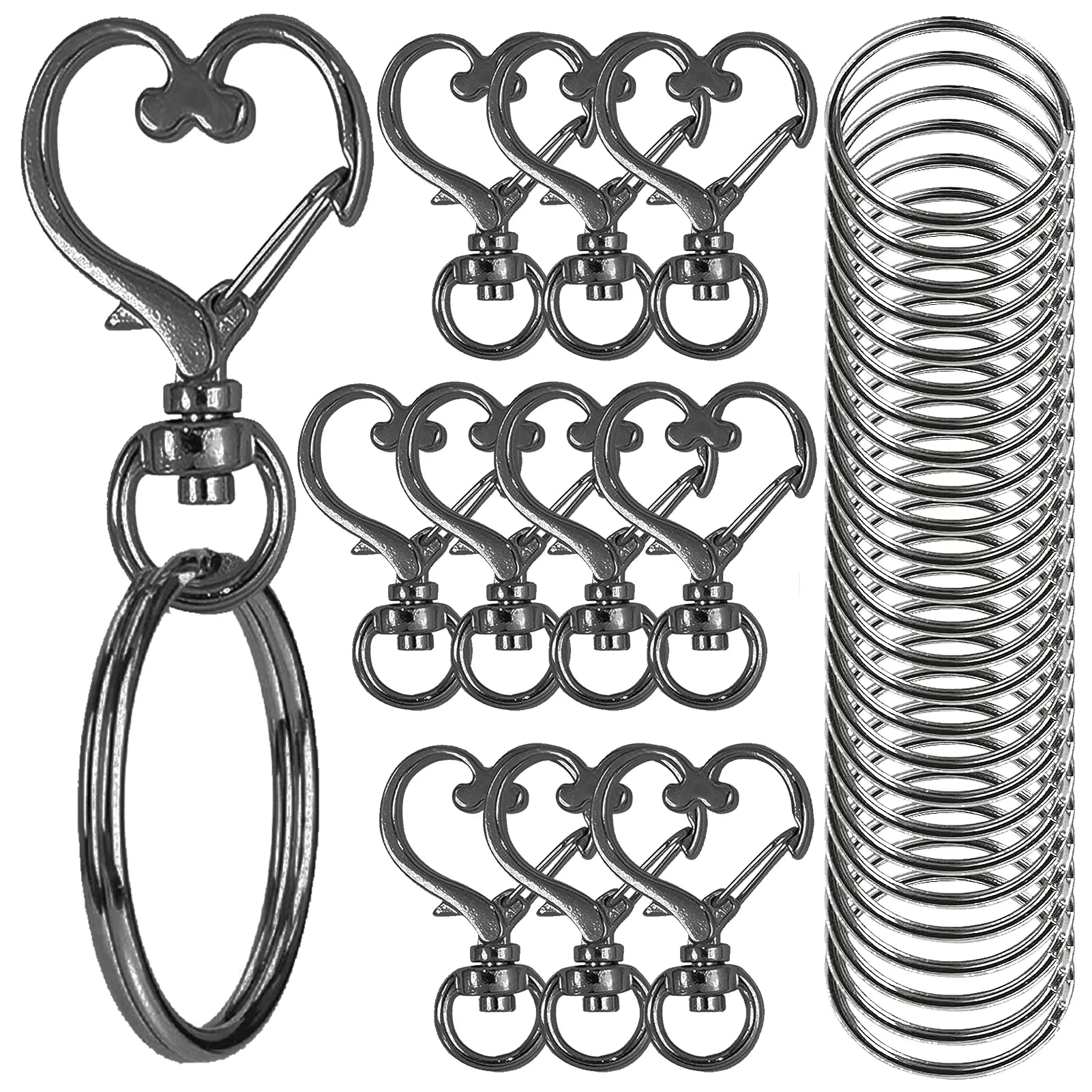 20-Piece Heart-Shaped Swivel Snap Hooks with Key Rings