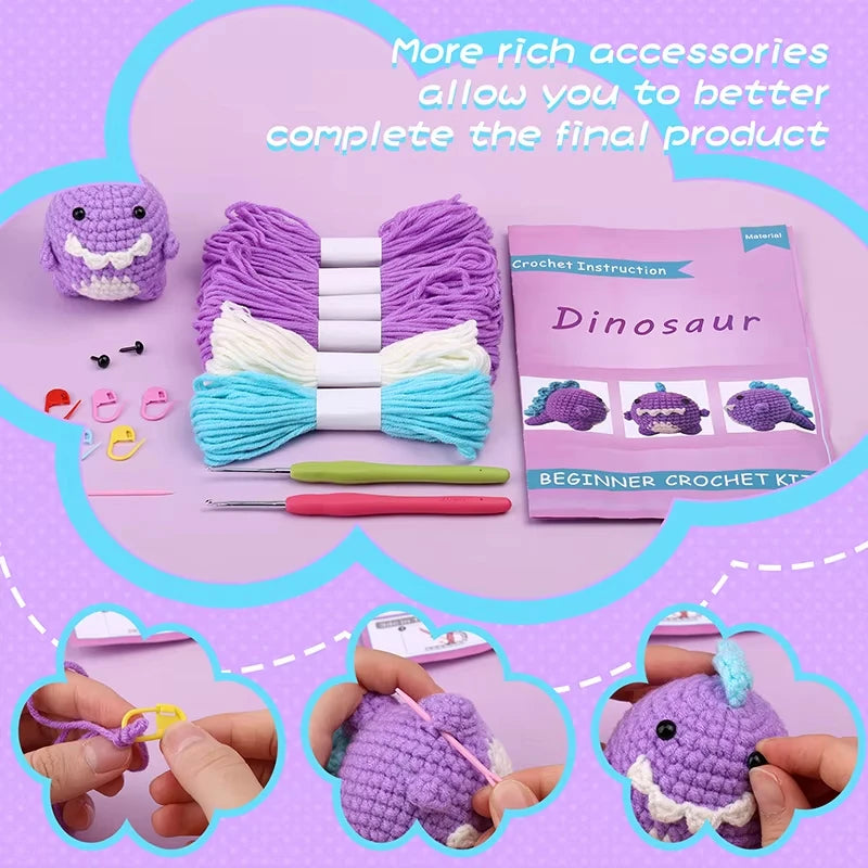DIY Crochet Dinosaur Doll Kit – Complete Set