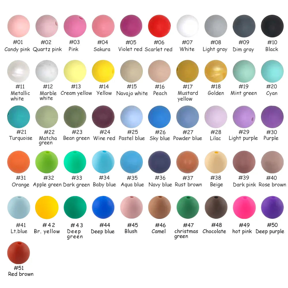 50-Piece Silicone Bead Set – 15mm Round Beads