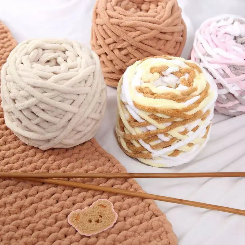 3PCS Chenille Knitting Yarn – 300g Soft Thick Cotton Blend