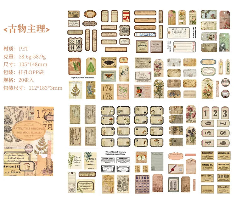 20-Piece Vintage Aesthetic Sticker Set