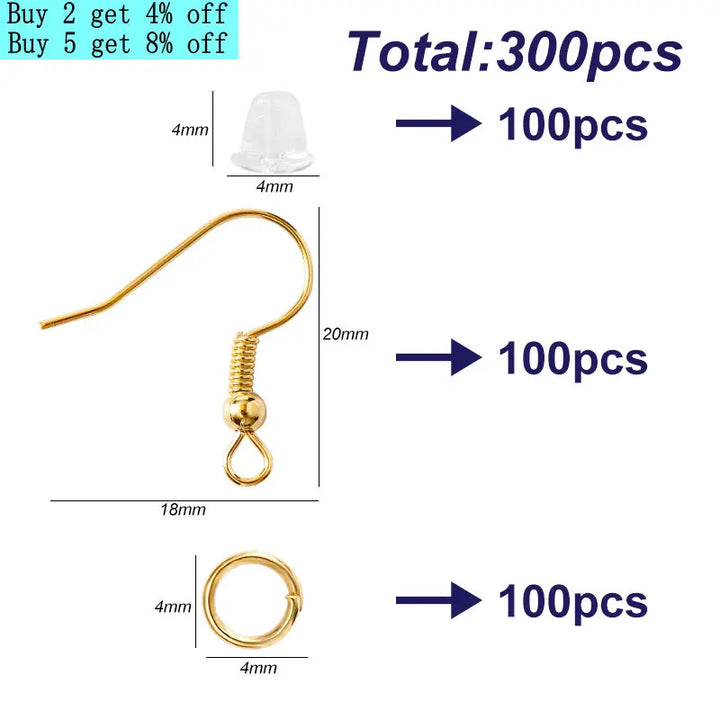 300-Piece Earring Making Set – Hooks, Jump Rings & Backs