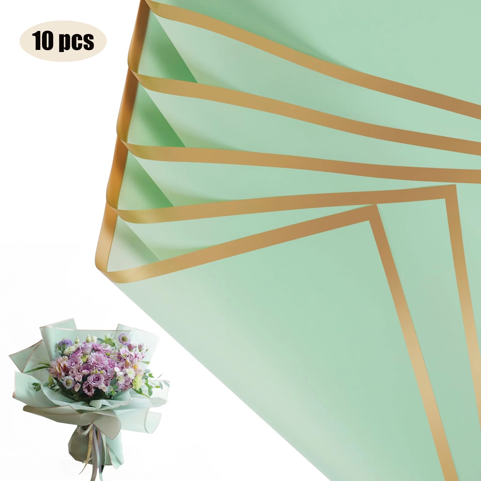 10 Sheets Waterproof Flower Wrapping Paper with Gold Edges