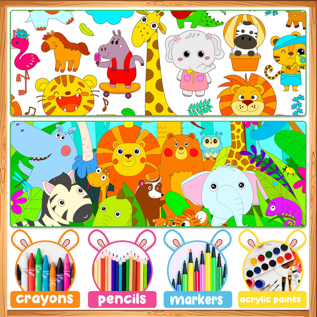 2-Pack Wild Jungle Animal Giant Coloring Posters