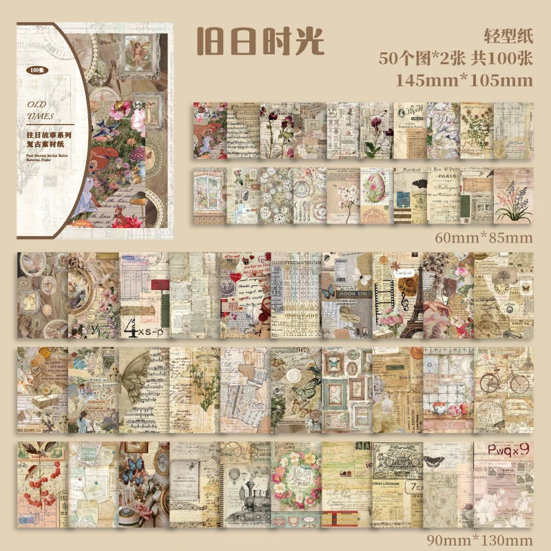 JIANQI Vintage Scrapbooking Paper – 100 pcs