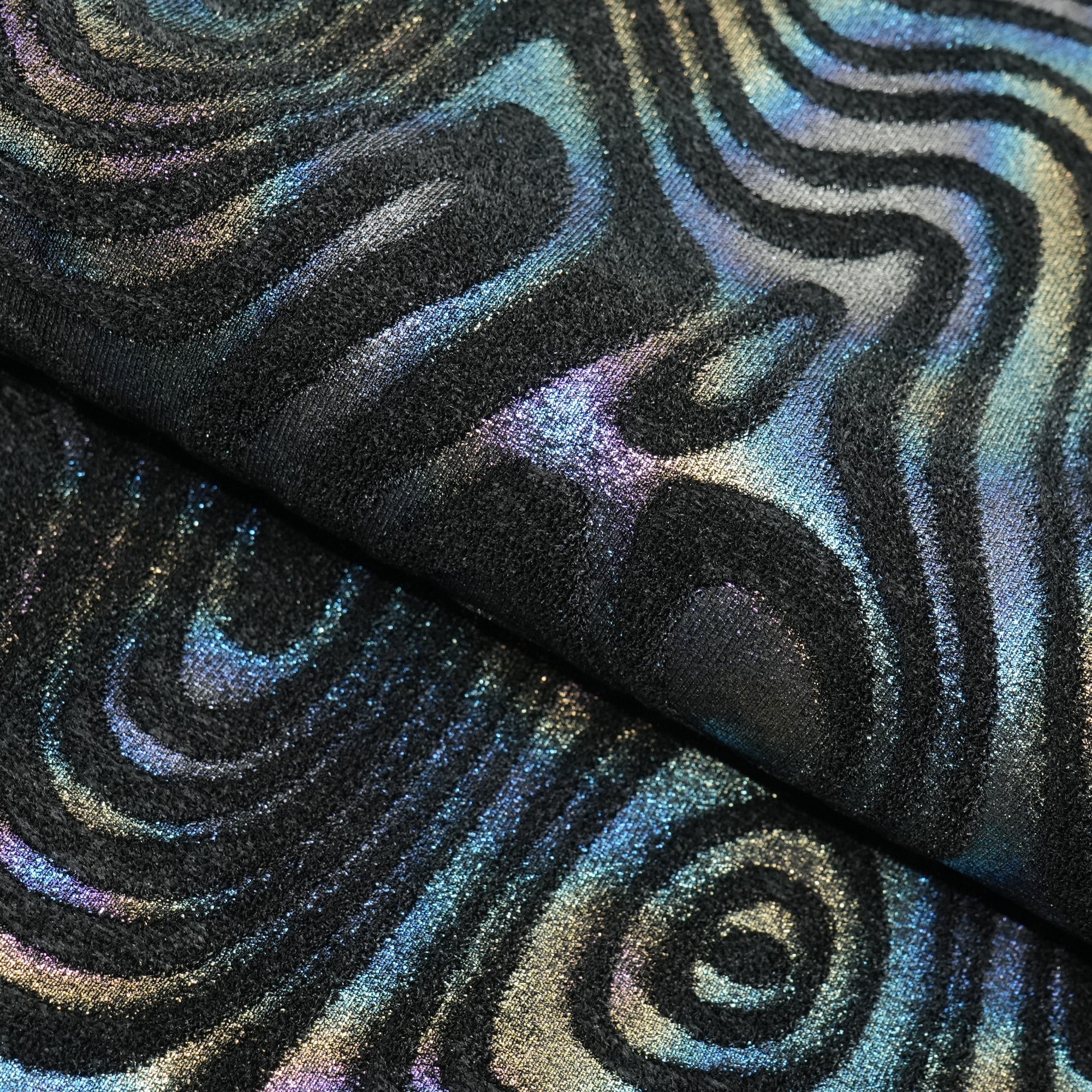 Metallic Foil Velvet Fabric – 2-Way Stretch, 220 GSM