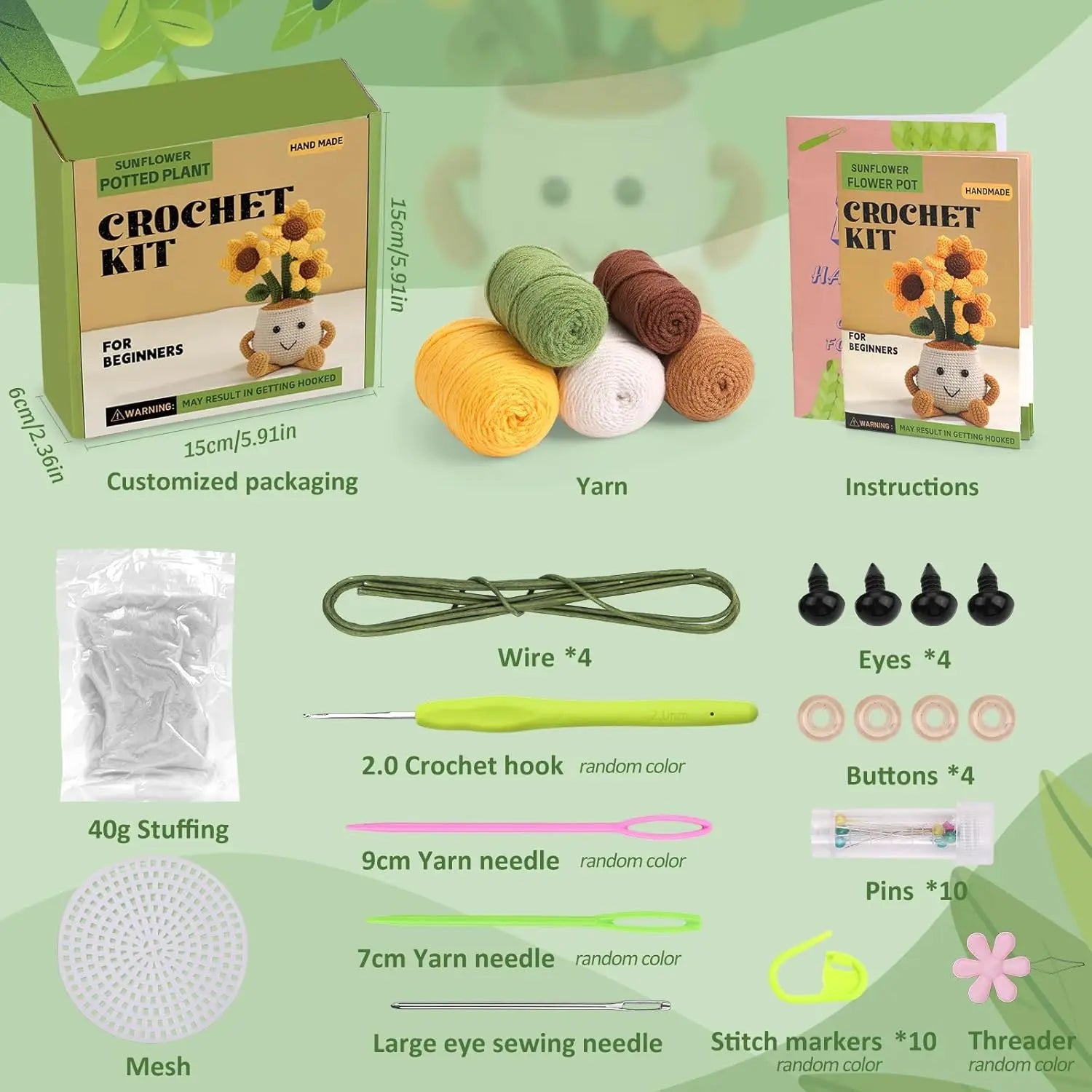 MIUSIE Sunflower & Tulip Crochet Starter Kit – DIY Craft for Beginners