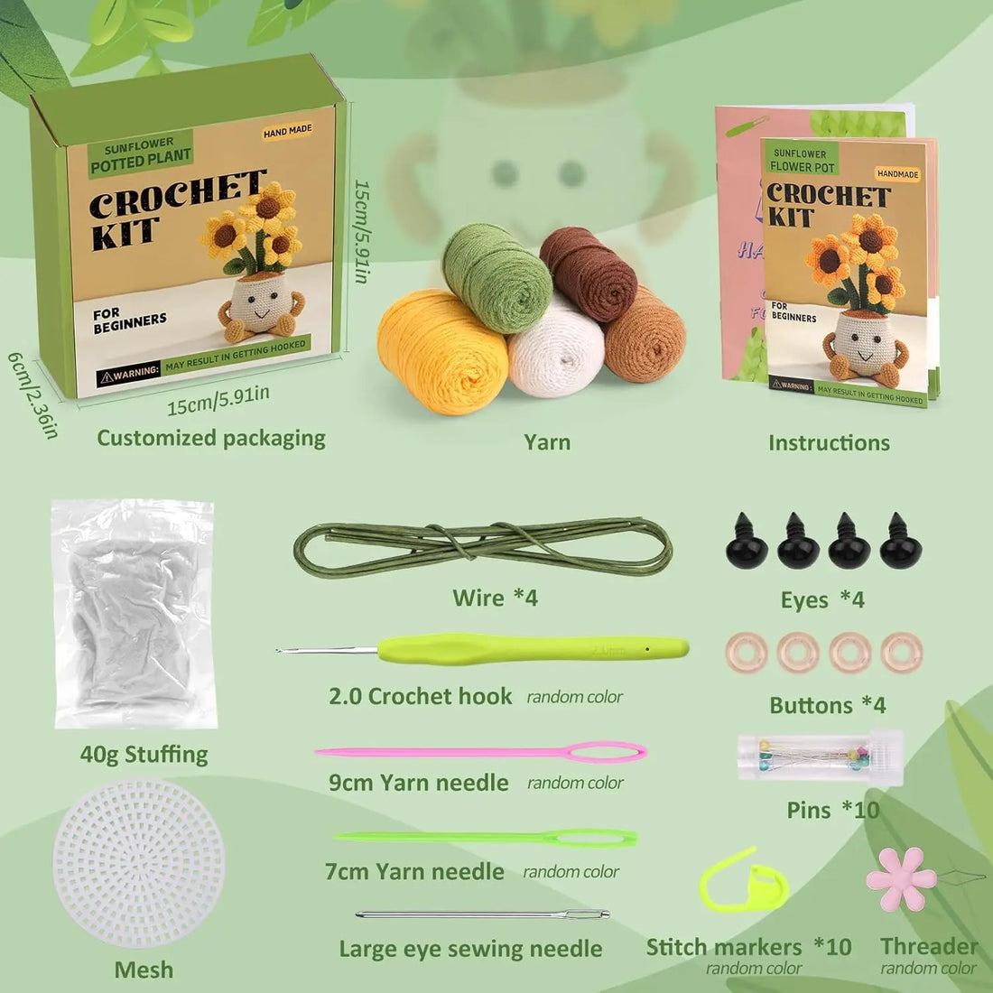 MIUSIE Sunflower & Tulip Crochet Starter Kit – DIY Craft for Beginners