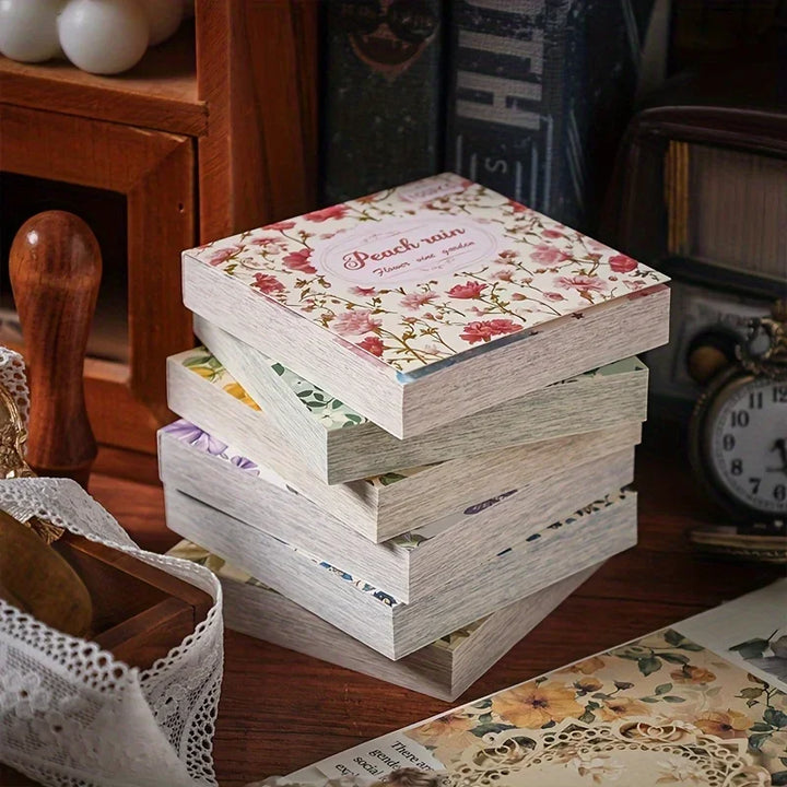 100pcs Vintage Floral Paper Set – Non-Adhesive Scrapbooking & Craft Material