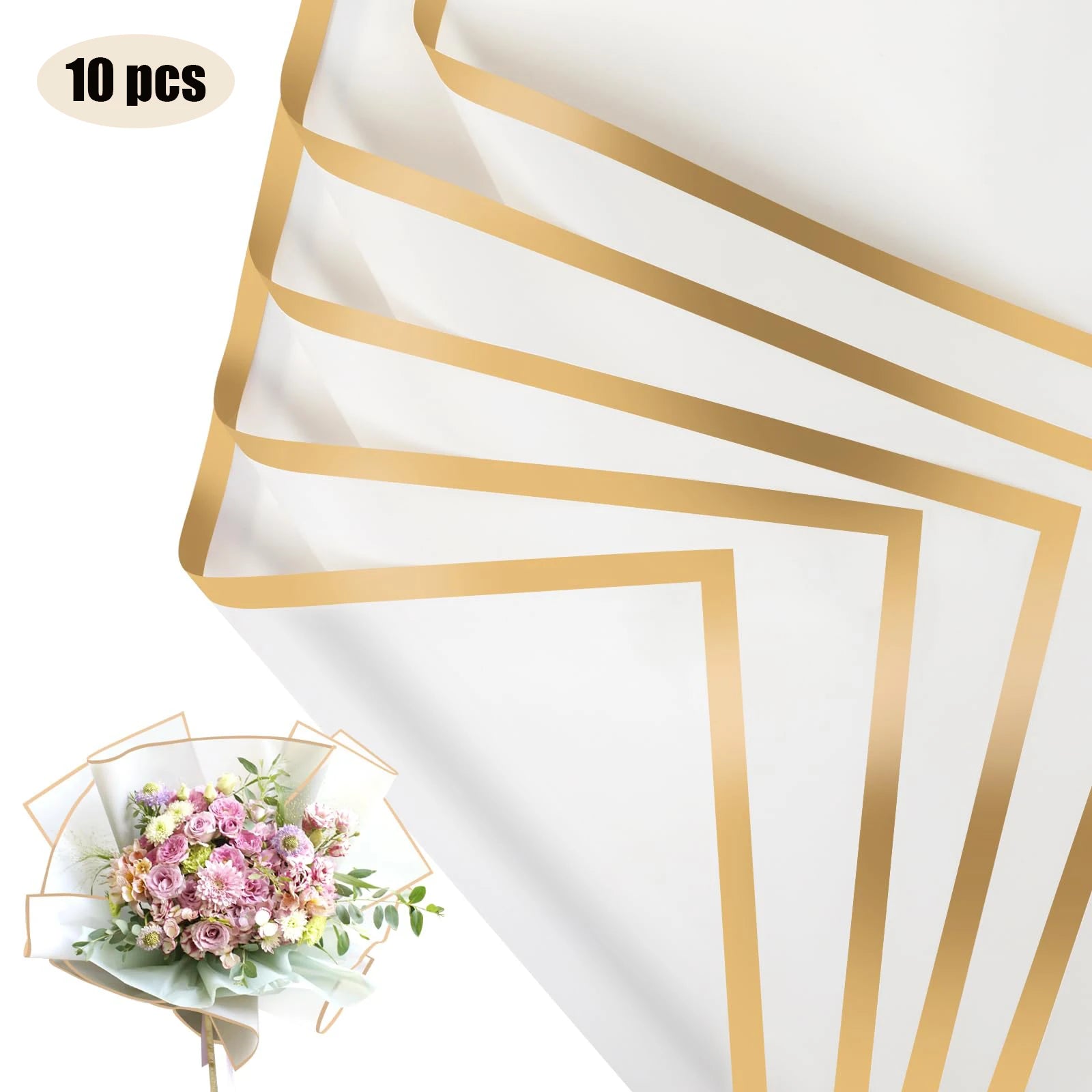 10 Sheets Waterproof Flower Wrapping Paper with Gold Edges