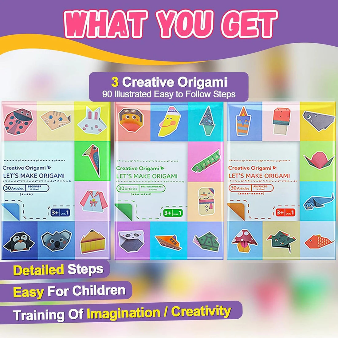 Origami Kit – 30/96 Sheets Paper with Guidebook for Kids & Beginners