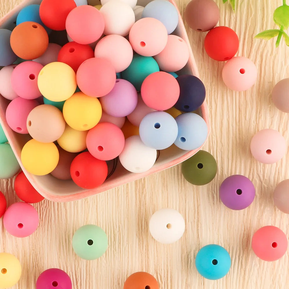 50-Piece Silicone Bead Set – 15mm Round Beads
