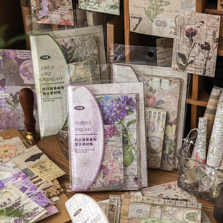 JIANQI Vintage Scrapbooking Paper – 100 pcs