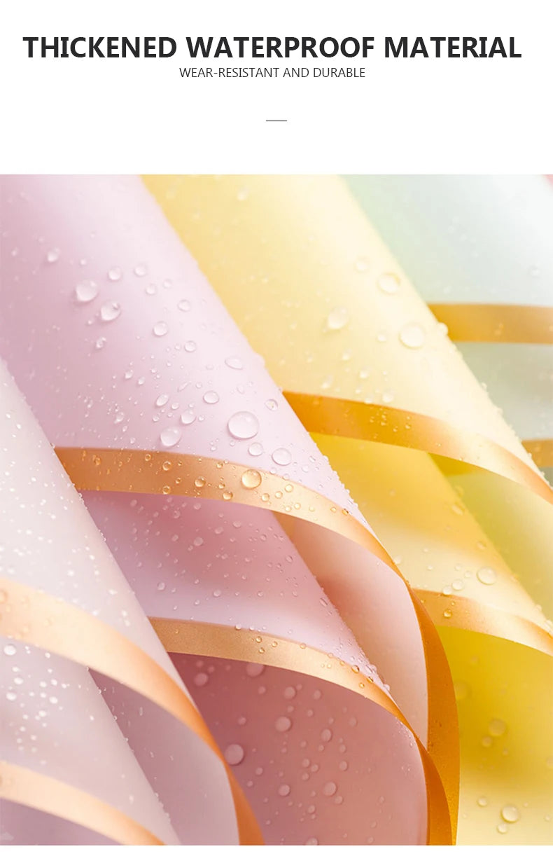 10 Sheets Waterproof Flower Wrapping Paper with Gold Edges