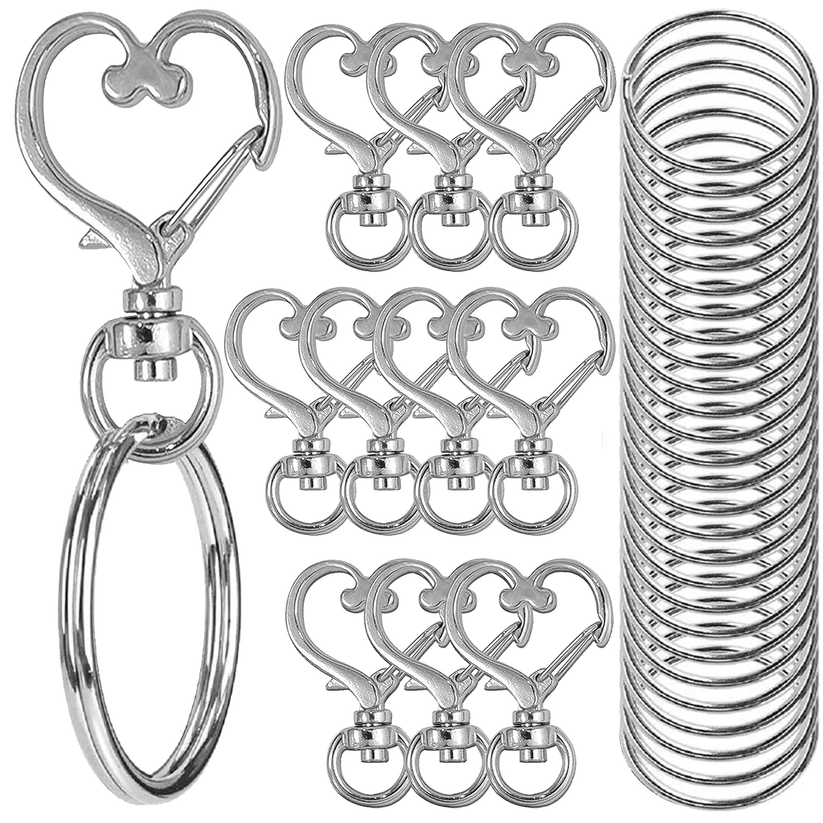 20-Piece Heart-Shaped Swivel Snap Hooks with Key Rings
